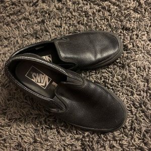 Black Leather Slip On Vans